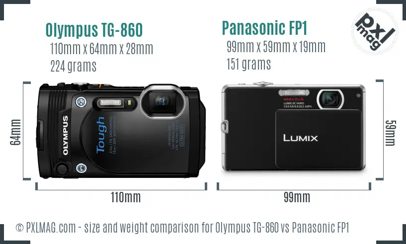 Olympus TG-860 vs Panasonic FP1 size comparison