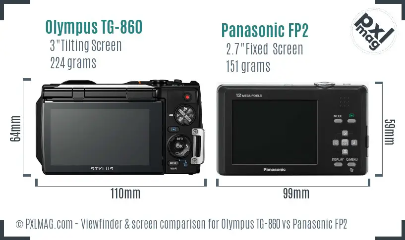 Olympus TG-860 vs Panasonic FP2 Screen and Viewfinder comparison