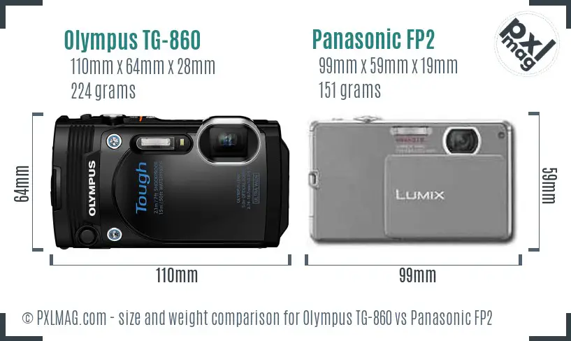 Olympus TG-860 vs Panasonic FP2 size comparison