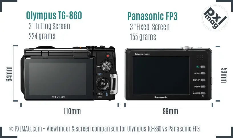 Olympus TG-860 vs Panasonic FP3 Screen and Viewfinder comparison