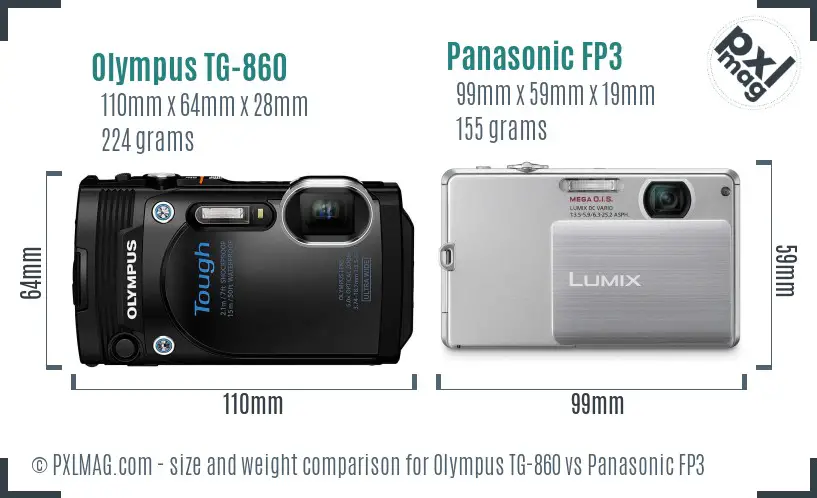 Olympus TG-860 vs Panasonic FP3 size comparison