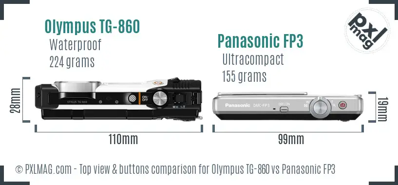 Olympus TG-860 vs Panasonic FP3 top view buttons comparison