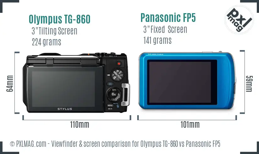 Olympus TG-860 vs Panasonic FP5 Screen and Viewfinder comparison