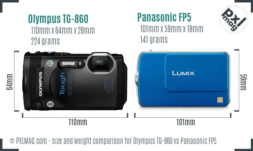 Olympus TG-860 vs Panasonic FP5 size comparison
