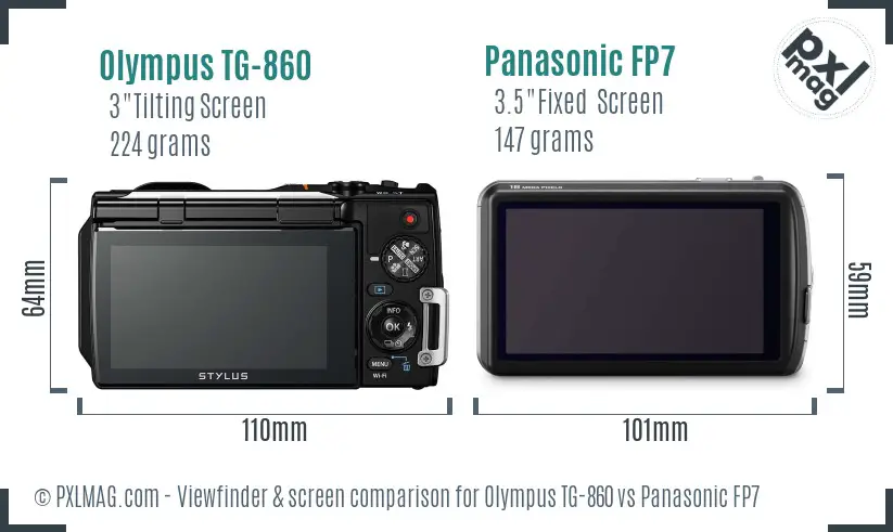 Olympus TG-860 vs Panasonic FP7 Screen and Viewfinder comparison