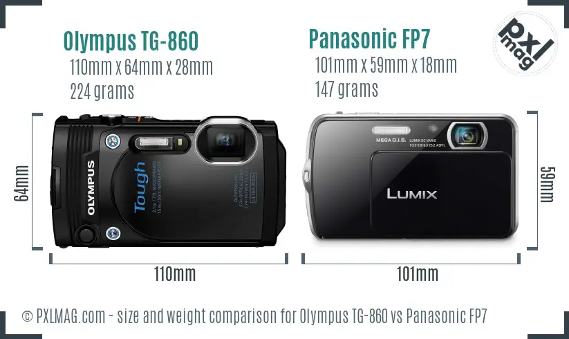 Olympus TG-860 vs Panasonic FP7 size comparison