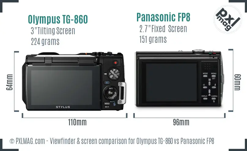 Olympus TG-860 vs Panasonic FP8 Screen and Viewfinder comparison