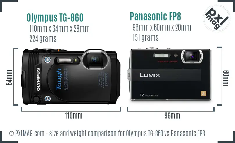 Olympus TG-860 vs Panasonic FP8 size comparison