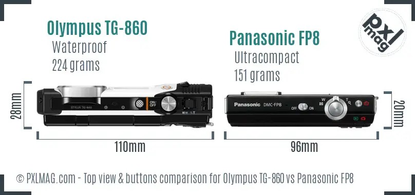 Olympus TG-860 vs Panasonic FP8 top view buttons comparison