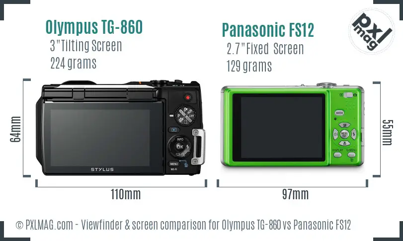 Olympus TG-860 vs Panasonic FS12 Screen and Viewfinder comparison