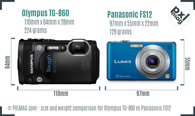 Olympus TG-860 vs Panasonic FS12 size comparison