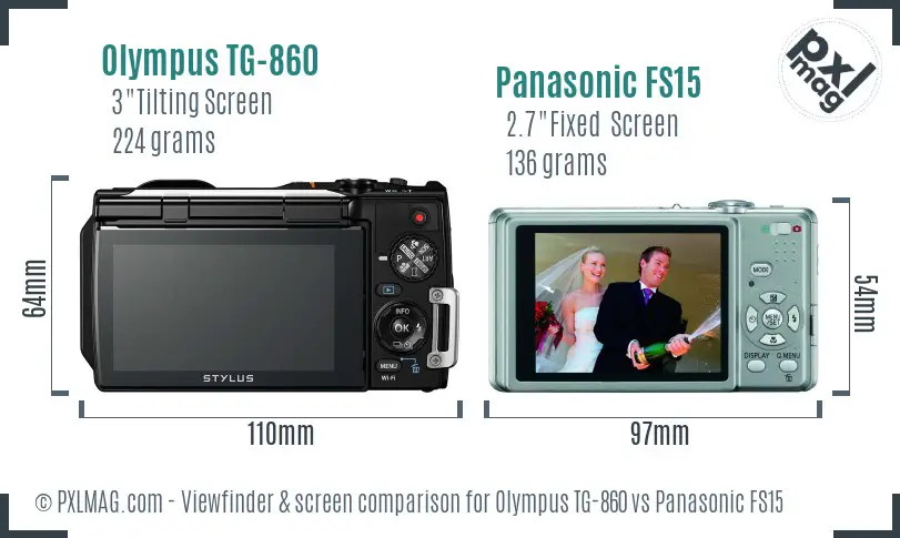 Olympus TG-860 vs Panasonic FS15 Screen and Viewfinder comparison