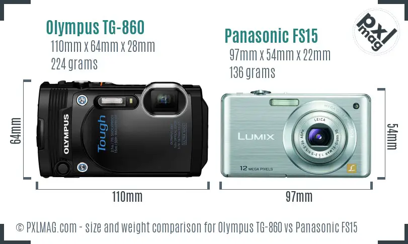 Olympus TG-860 vs Panasonic FS15 size comparison