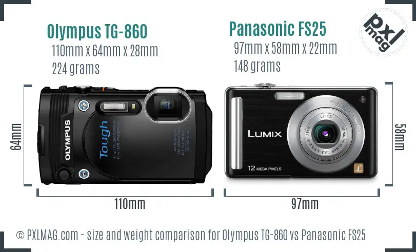 Olympus TG-860 vs Panasonic FS25 size comparison
