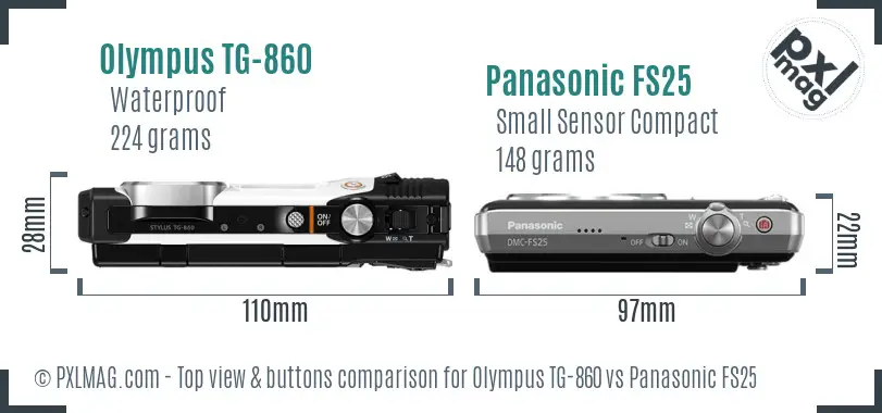 Olympus TG-860 vs Panasonic FS25 top view buttons comparison