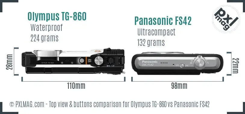 Olympus TG-860 vs Panasonic FS42 top view buttons comparison