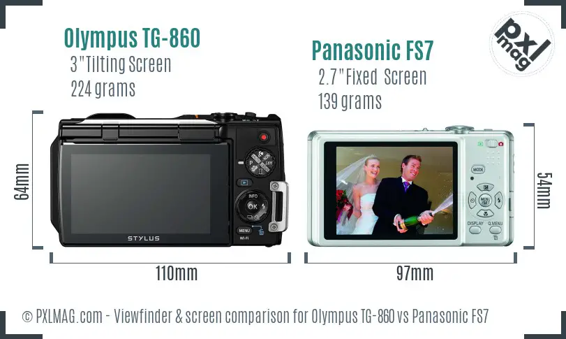 Olympus TG-860 vs Panasonic FS7 Screen and Viewfinder comparison