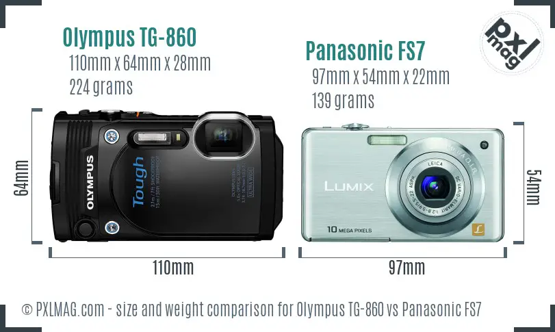 Olympus TG-860 vs Panasonic FS7 size comparison