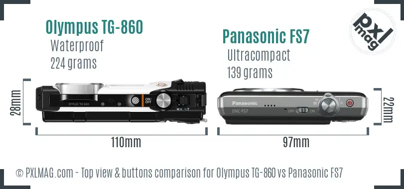 Olympus TG-860 vs Panasonic FS7 top view buttons comparison