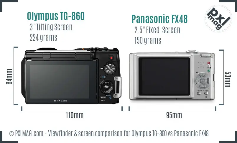 Olympus TG-860 vs Panasonic FX48 Screen and Viewfinder comparison