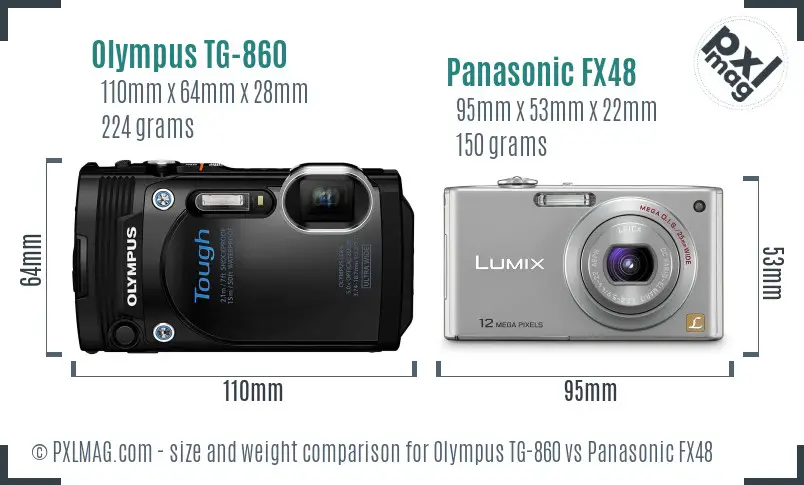 Olympus TG-860 vs Panasonic FX48 size comparison