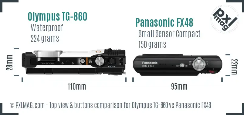 Olympus TG-860 vs Panasonic FX48 top view buttons comparison