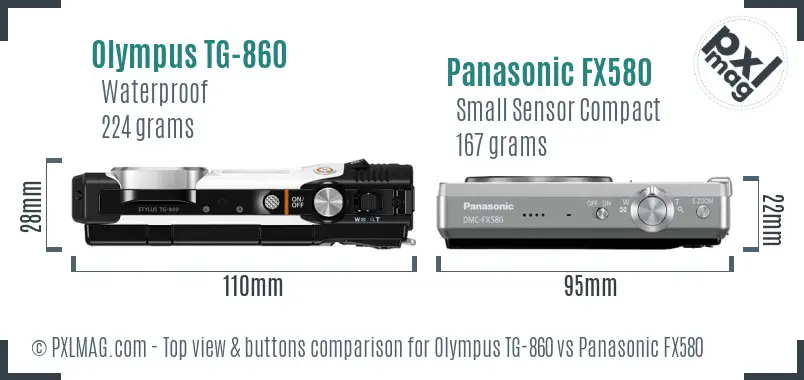 Olympus TG-860 vs Panasonic FX580 top view buttons comparison Olympus TG-860 vs Panasonic FX580 top view buttons comparison