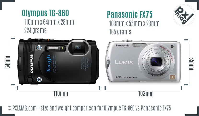 Olympus TG-860 vs Panasonic FX75 size comparison Olympus TG-860 vs Panasonic FX75 size comparison