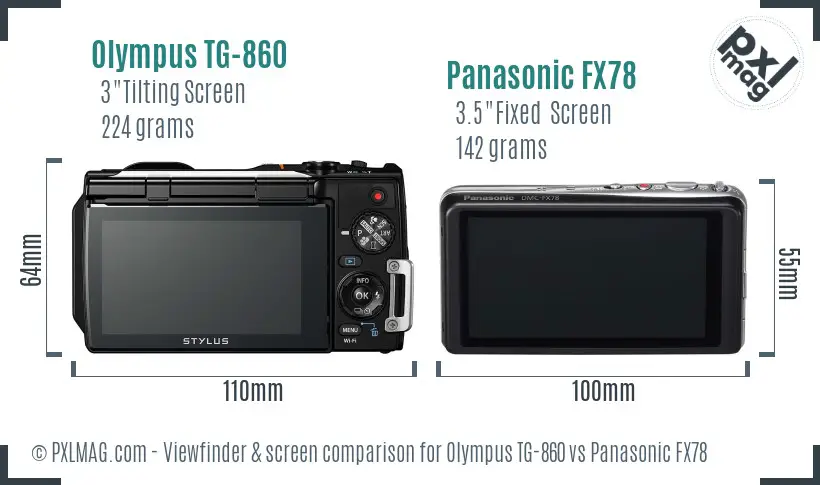 Olympus TG-860 vs Panasonic FX78 Screen and Viewfinder comparison