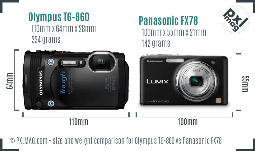 Olympus TG-860 vs Panasonic FX78 size comparison