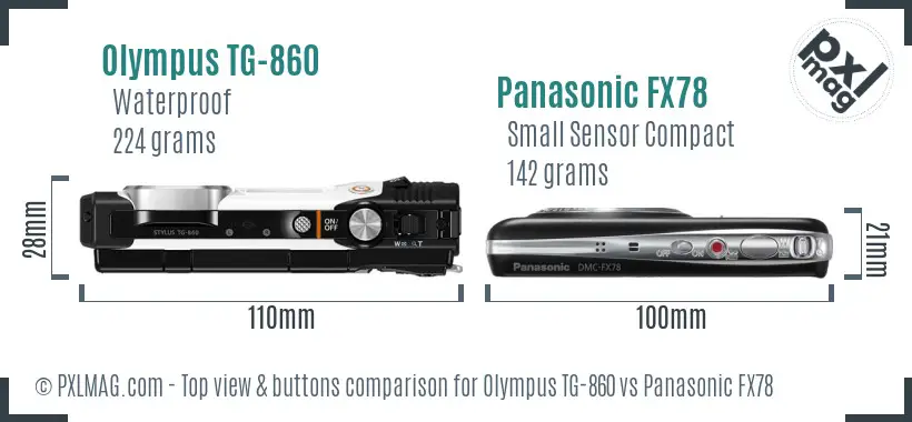 Olympus TG-860 vs Panasonic FX78 top view buttons comparison