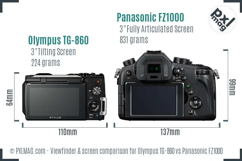 Olympus TG-860 vs Panasonic FZ1000 Screen and Viewfinder comparison Olympus TG-860 vs Panasonic FZ1000 Screen and Viewfinder comparison