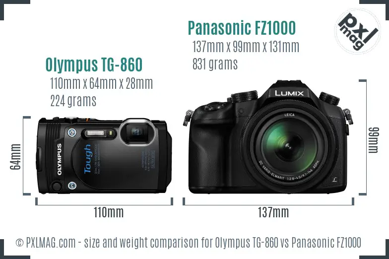 Olympus TG-860 vs Panasonic FZ1000 size comparison Olympus TG-860 vs Panasonic FZ1000 size comparison