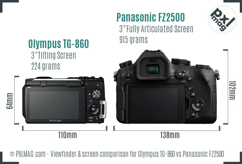 Olympus TG-860 vs Panasonic FZ2500 Screen and Viewfinder comparison