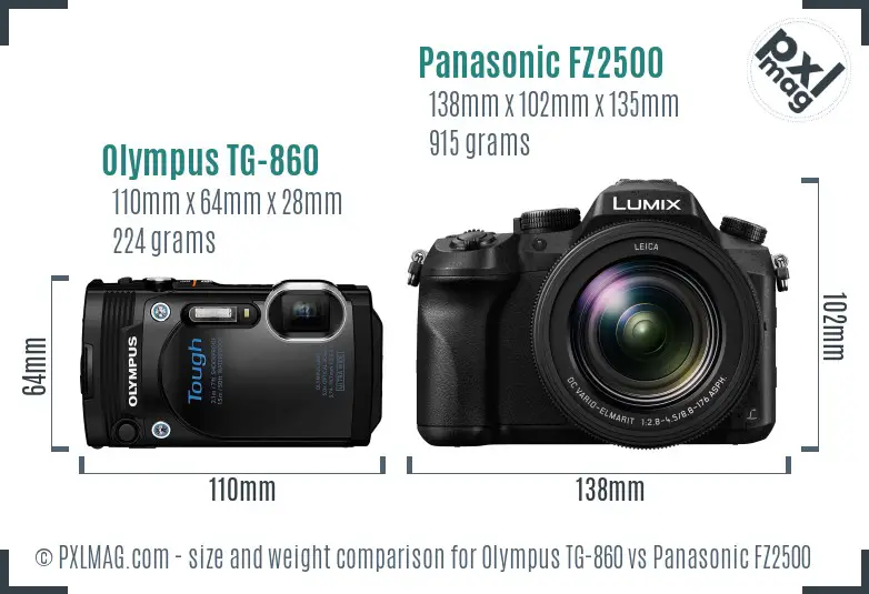 Olympus TG-860 vs Panasonic FZ2500 size comparison