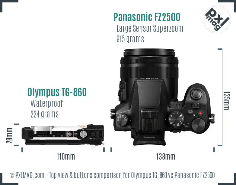 Olympus TG-860 vs Panasonic FZ2500 top view buttons comparison