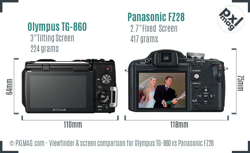 Olympus TG-860 vs Panasonic FZ28 Screen and Viewfinder comparison Olympus TG-860 vs Panasonic FZ28 Screen and Viewfinder comparison