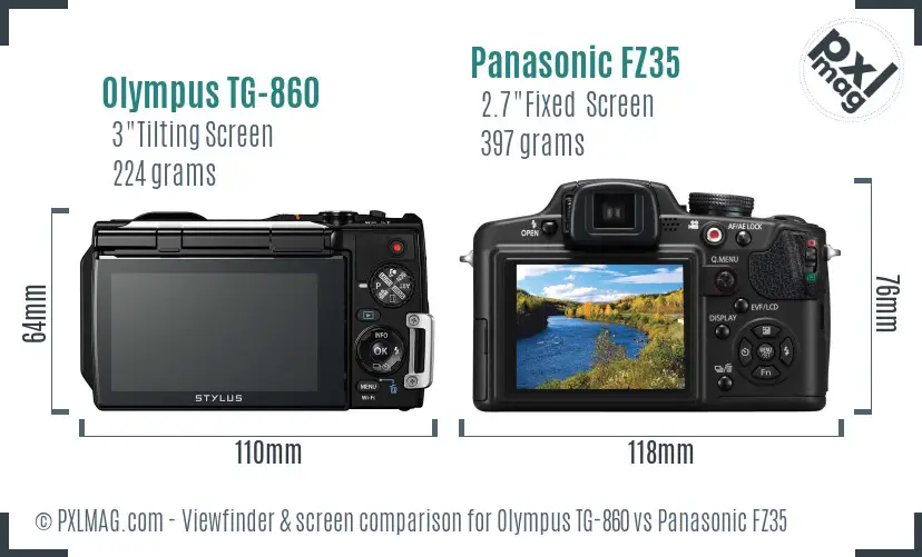 Olympus TG-860 vs Panasonic FZ35 Screen and Viewfinder comparison