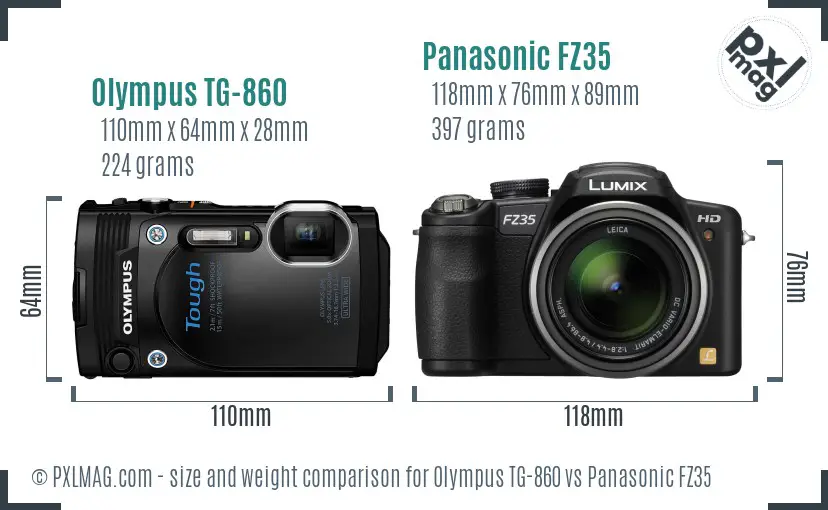 Olympus TG-860 vs Panasonic FZ35 size comparison