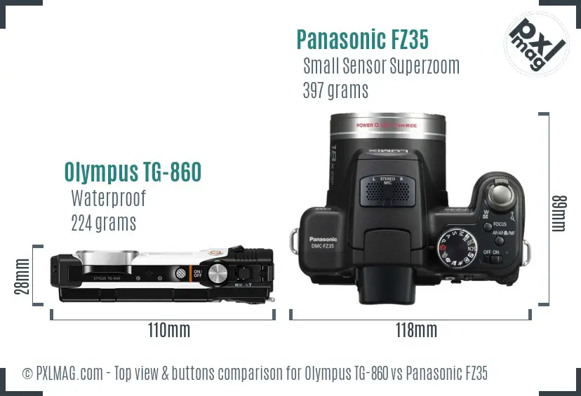 Olympus TG-860 vs Panasonic FZ35 top view buttons comparison