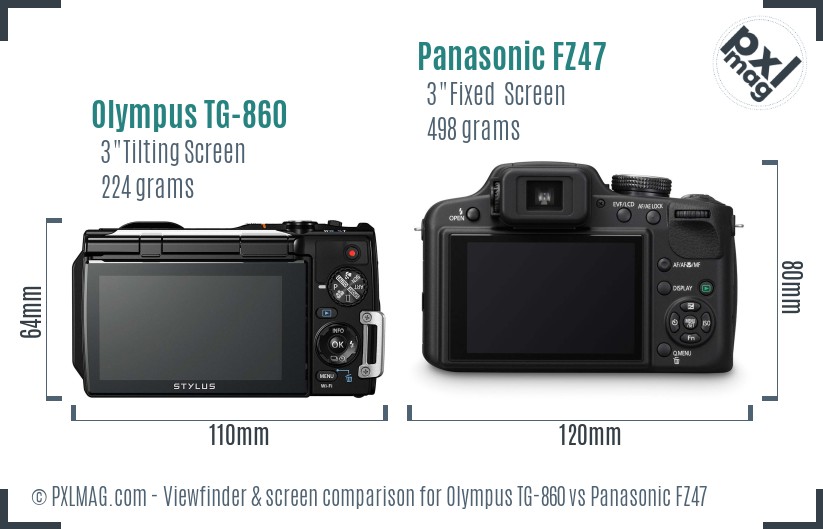 Olympus TG-860 vs Panasonic FZ47 Screen and Viewfinder comparison