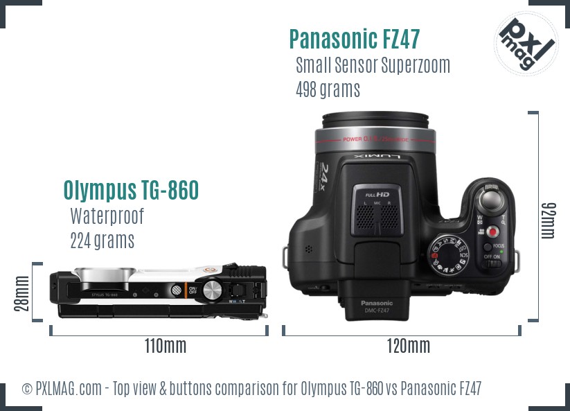 Olympus TG-860 vs Panasonic FZ47 top view buttons comparison