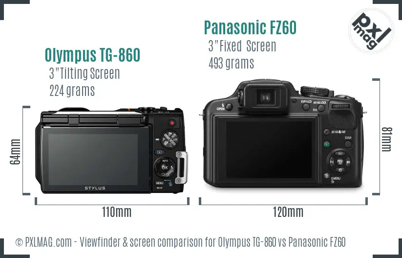 Olympus TG-860 vs Panasonic FZ60 Screen and Viewfinder comparison