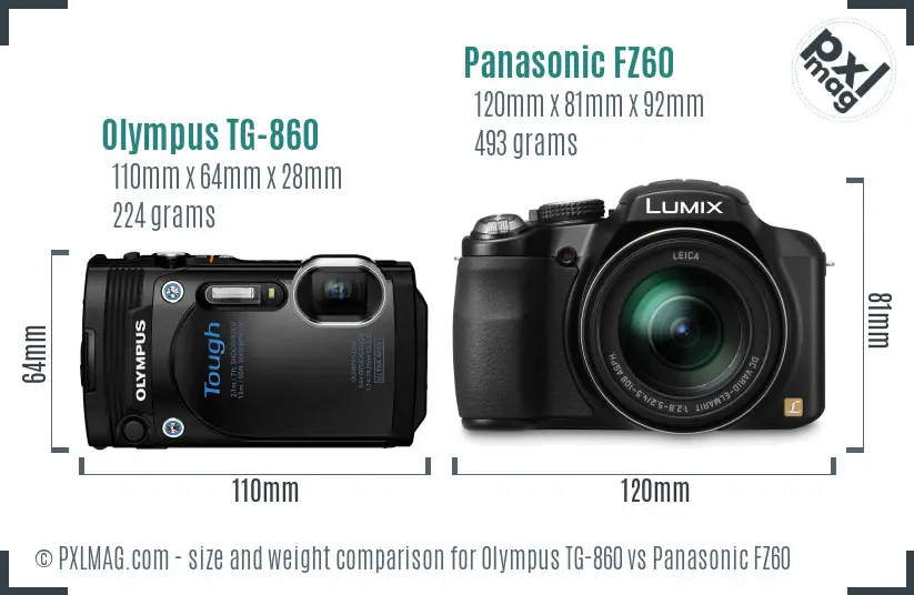 Olympus TG-860 vs Panasonic FZ60 size comparison