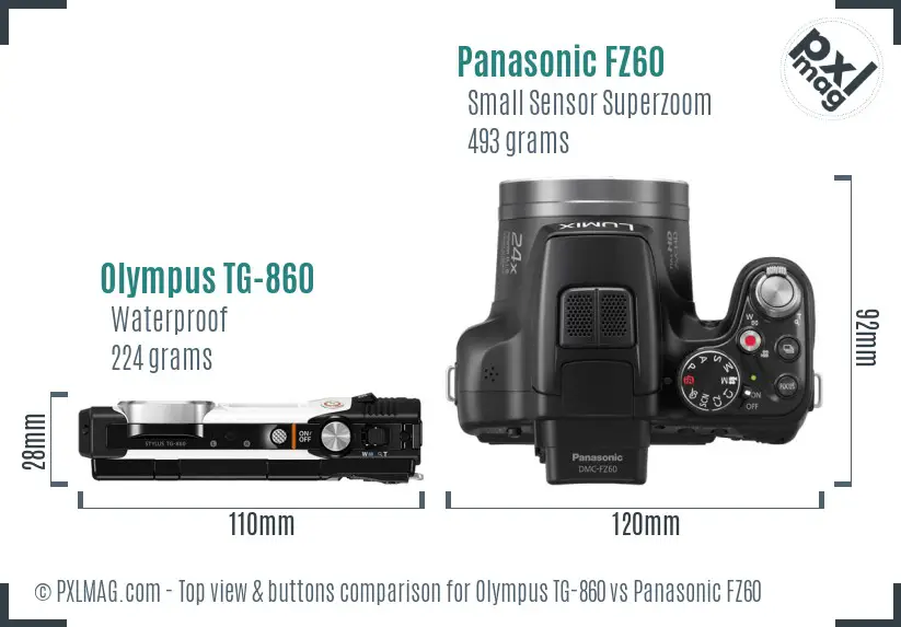 Olympus TG-860 vs Panasonic FZ60 top view buttons comparison