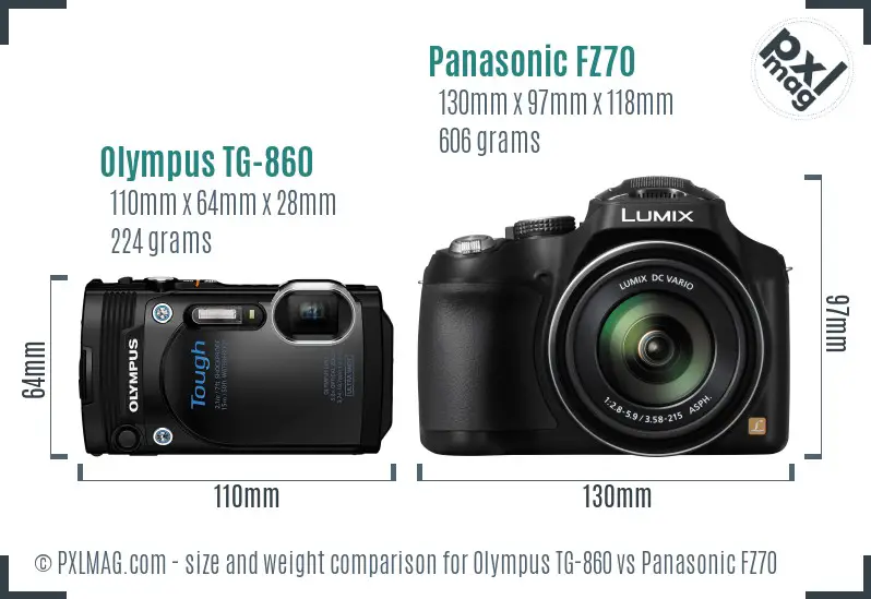 Olympus TG-860 vs Panasonic FZ70 size comparison Olympus TG-860 vs Panasonic FZ70 size comparison