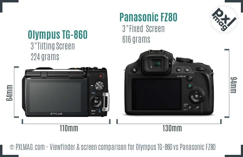 Olympus TG-860 vs Panasonic FZ80 Screen and Viewfinder comparison
