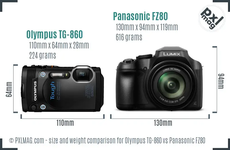 Olympus TG-860 vs Panasonic FZ80 size comparison