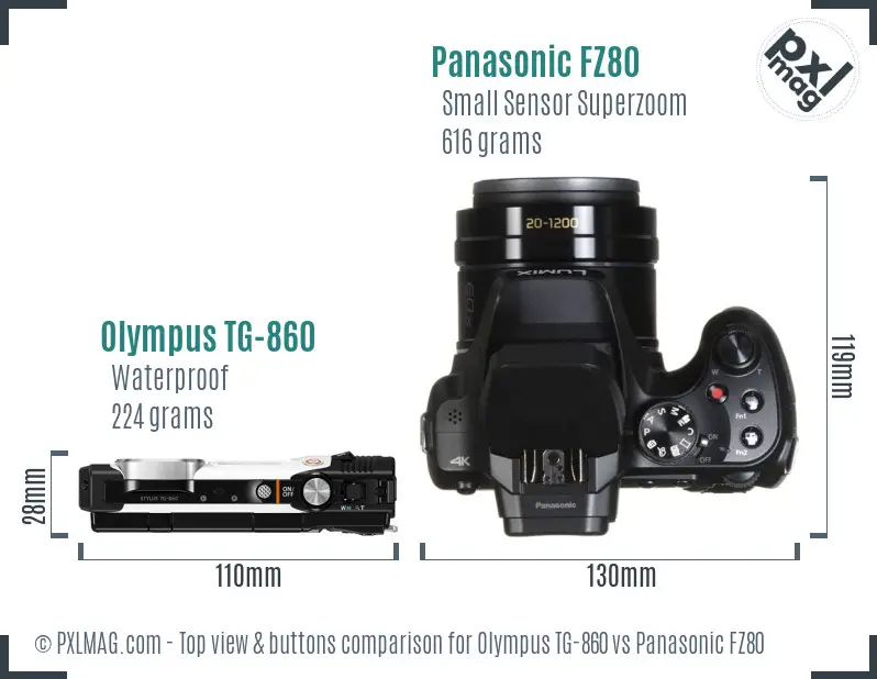 Olympus TG-860 vs Panasonic FZ80 top view buttons comparison