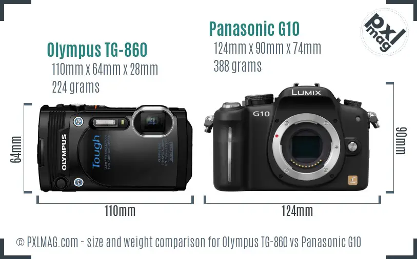 Olympus TG-860 vs Panasonic G10 size comparison Olympus TG-860 vs Panasonic G10 size comparison